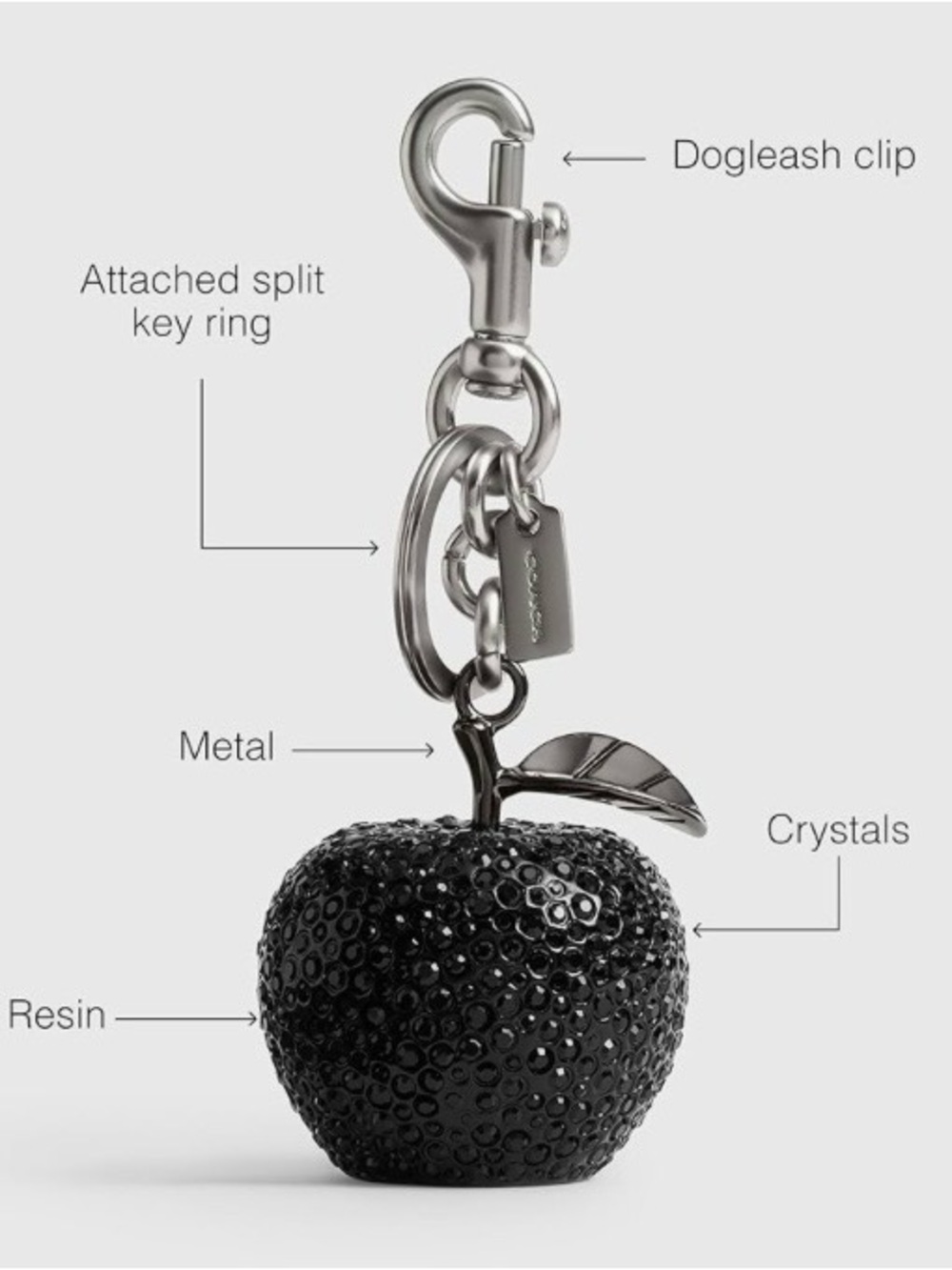 COACH Black Crystal Apple Charm with Silver Hardware NWT - Picture 6 of 7
